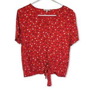Madewell CropTop Womens M Red Floral Front Tie Transitional Autumn Boho Preppy